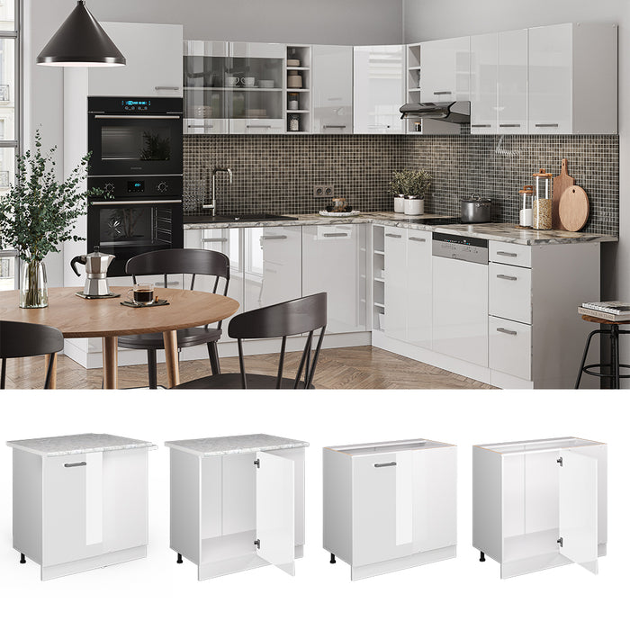 Vicco Mobile ad angolo cucina Bianco lucido 86 cm , PL Marmo