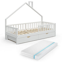Vitalispa Letto montessori bambini Bianco 90x200 cm con 2 cassetti e materasso