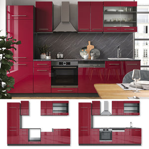 Vicco Cucina componibile Bordeaux lucido/antracite 300 cm , PL Rovere