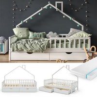 Vitalispa Letto montessori bambini Bianco 90x200 cm con 2 cassetti e materasso