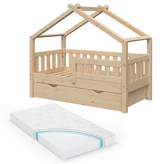 Vitalispa Letto montessori bambini Legno naturale 70x140 cm con cassetto e materasso
