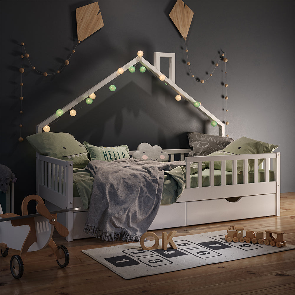 Vitalispa Letto montessori bambini Bianco 90x200 cm con 2 cassetti e materasso