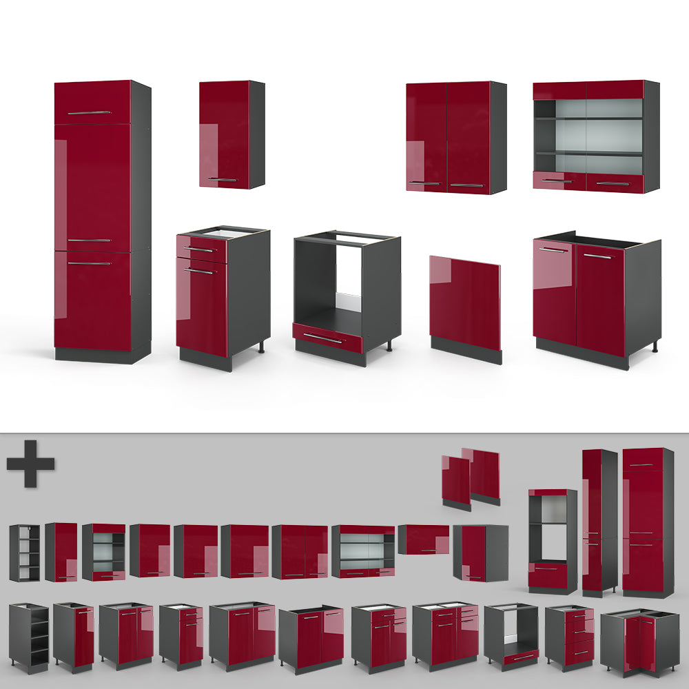 Vicco Cucina componibile Bordeaux lucido/antracite 300 cm , PL Antracite