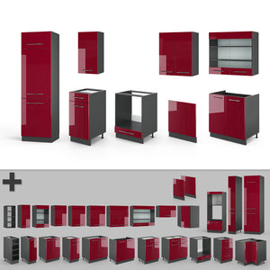 Vicco Cucina componibile Bordeaux lucido/antracite 300 cm , PL Antracite