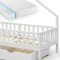 Vitalispa Letto montessori bambini Bianco 90x200 cm con 2 cassetti e materasso