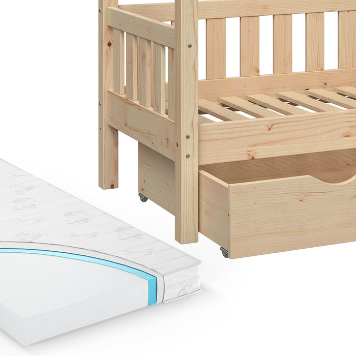 Vitalispa Letto montessori bambini Legno naturale 70x140 cm con cassetto e materasso