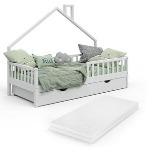 Vitalispa Letto montessori bambini Bianco 90x200 cm con 2 cassetti e materasso