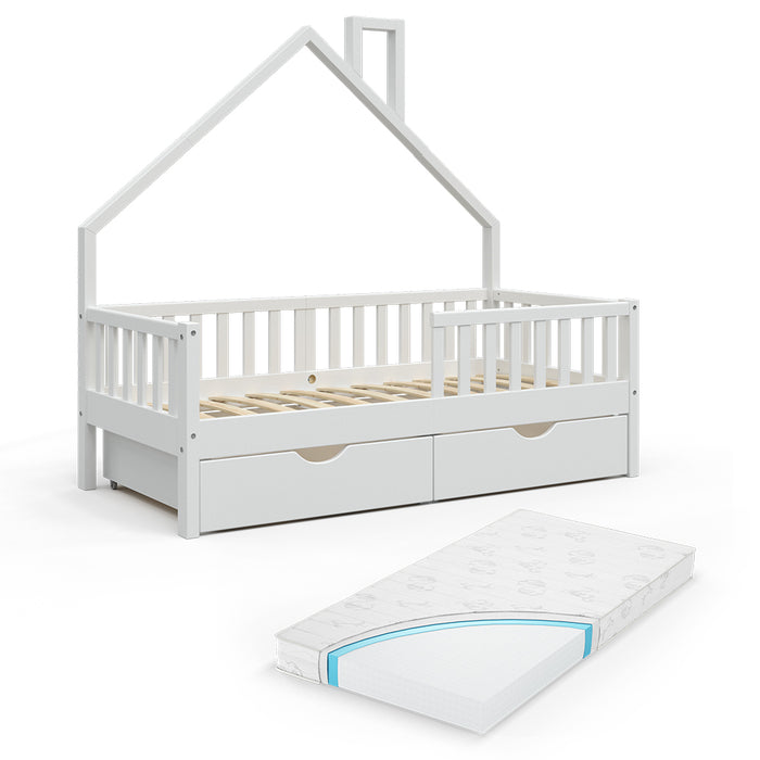 Vitalispa Letto montessori bambini Bianco 80x160 cm con 2 cassetti e materasso