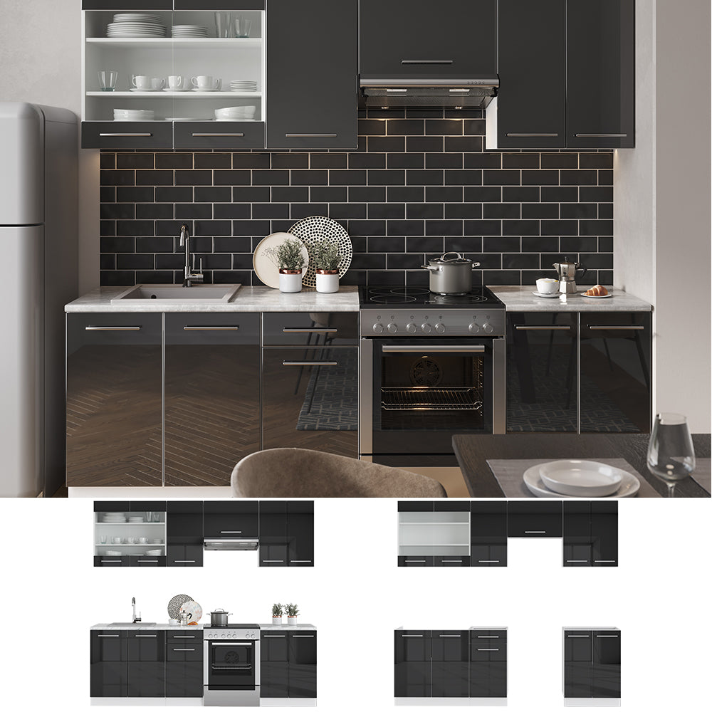 Vicco Cucina componibile Antracite lucido/bianco 240 cm , PL Antracite