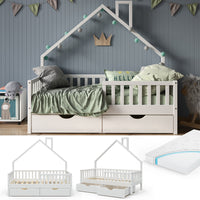 Vitalispa Letto montessori bambini Bianco 80x160 cm con 2 cassetti e materasso