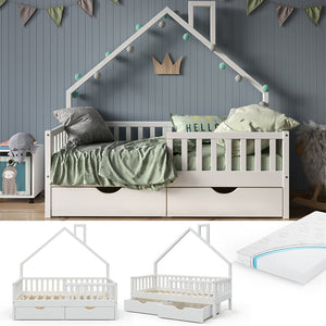 Vitalispa Letto montessori bambini Bianco 80x160 cm con 2 cassetti e materasso