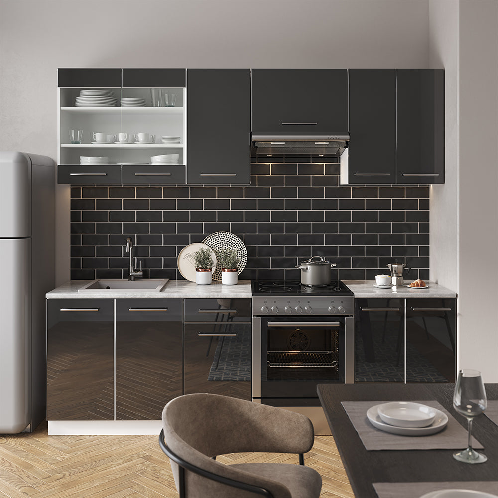 Vicco Cucina componibile Antracite lucido/bianco 240 cm , PL Rovere