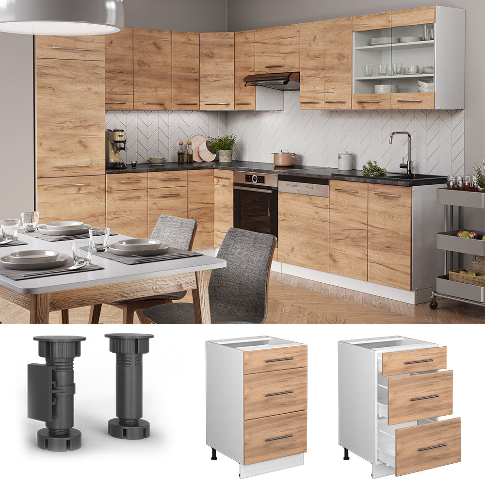 Vicco Mobiletto base per cucina Quercia dorata 50 cm senza piano di lavoro