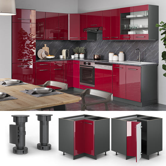 Vicco Mobile ad angolo cucina Rosso bordeaux lucido 80.5 cm , PL Rovere