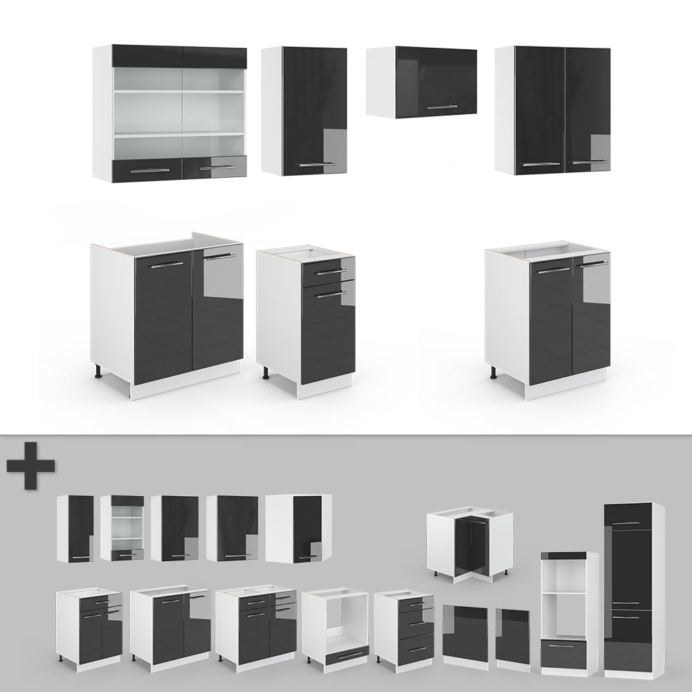 Vicco Cucina componibile Antracite 240 cm senza piano di lavoro