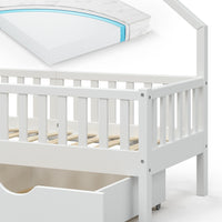 Vitalispa Letto montessori bambini Bianco 80x160 cm con 2 cassetti e materasso