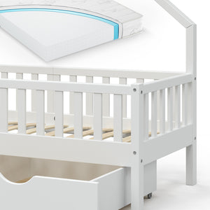 Vitalispa Letto montessori bambini Bianco 80x160 cm con 2 cassetti e materasso