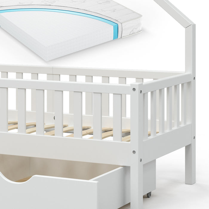 Vitalispa Letto montessori bambini Bianco 80x160 cm con 2 cassetti e materasso