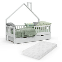 Vitalispa Letto montessori bambini Bianco 80x160 cm con 2 cassetti e materasso
