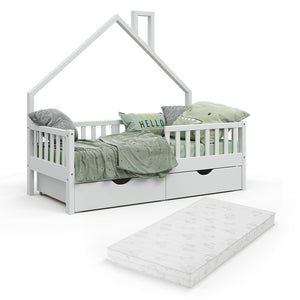 Vitalispa Letto montessori bambini Bianco 80x160 cm con 2 cassetti e materasso