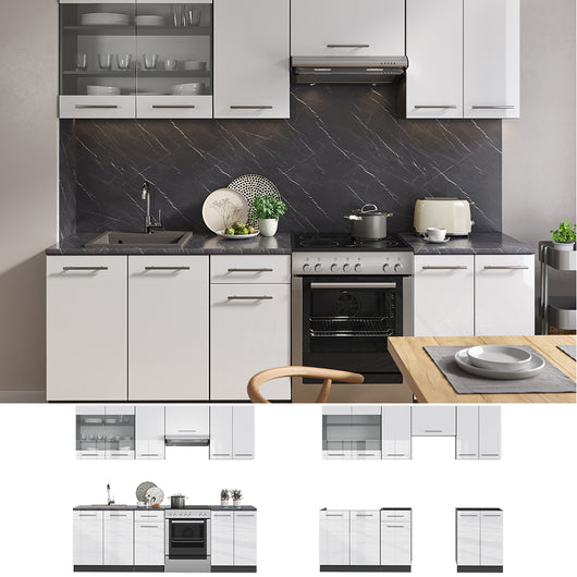 Vicco Cucina componibile Bianco lucido/antracite 240 cm senza piano di lavoro