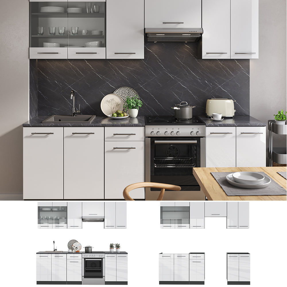 Vicco Cucina componibile Bianco lucido/antracite 240 cm , PL Marmo