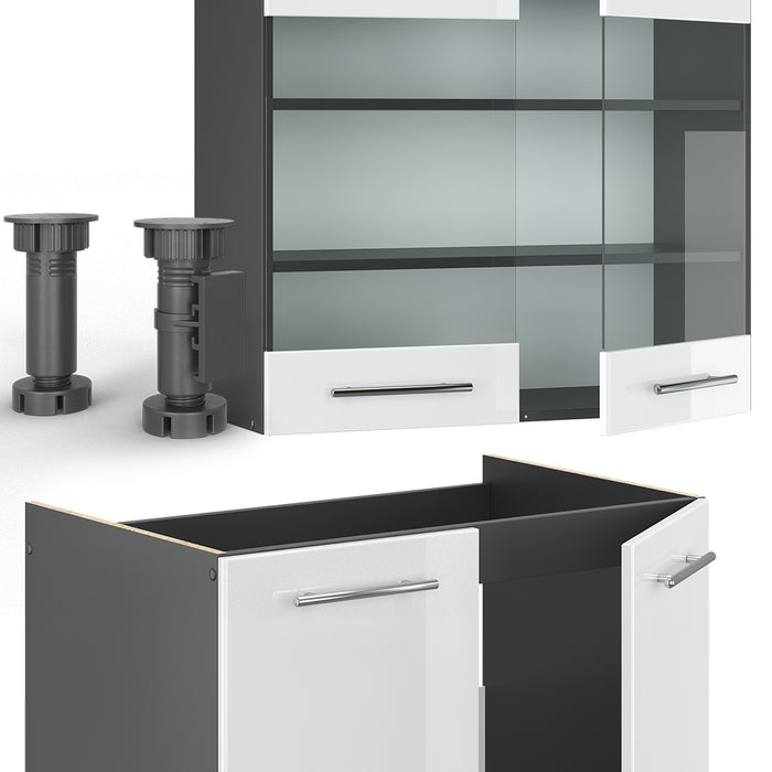 Vicco Cucina componibile Bianco lucido/antracite 240 cm , PL Marmo