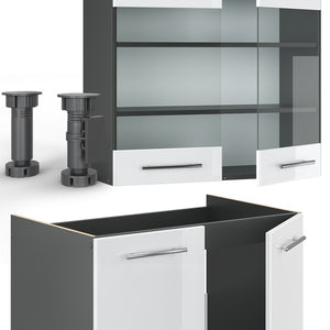 Vicco Cucina componibile Bianco lucido/antracite 240 cm senza piano di lavoro