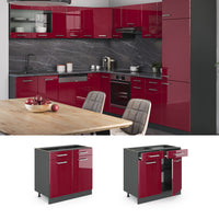 Vicco Mobiletto base per cucina Rosso lucido 80 cm , PL Rovere