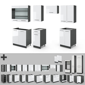Vicco Cucina componibile Bianco lucido/antracite 240 cm , PT Antracite