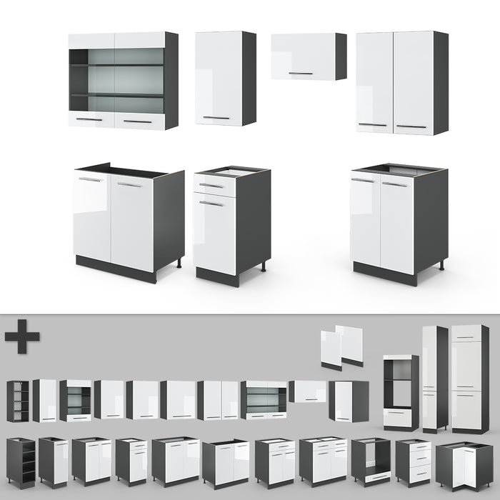 Vicco Cucina componibile Bianco lucido/antracite 240 cm , PT Antracite