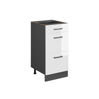 Vicco Mobiletto base per cucina Bianco lucido 40 cm con cassetti, senza piano di lavoro