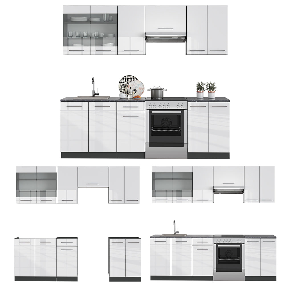 Vicco Cucina componibile Bianco lucido/antracite 240 cm , PT Antracite