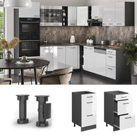 Vicco Mobiletto base per cucina Bianco lucido 40 cm con cassetti, PL Rovere