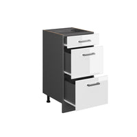 Vicco Mobiletto base per cucina Bianco lucido 40 cm con cassetti, PL Rovere