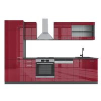 Vicco Cucina componibile Rosso lucido/antracite 300 cm senza piano di lavoro
