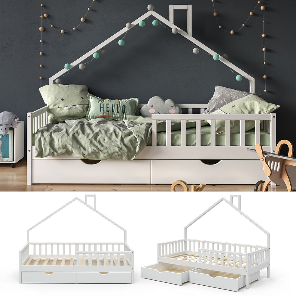 Vitalispa Letto montessori bambini Bianco 90x200 cm con 2 cassetti