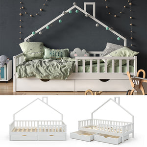 Vitalispa Letto montessori bambini Bianco 90x200 cm con 2 cassetti