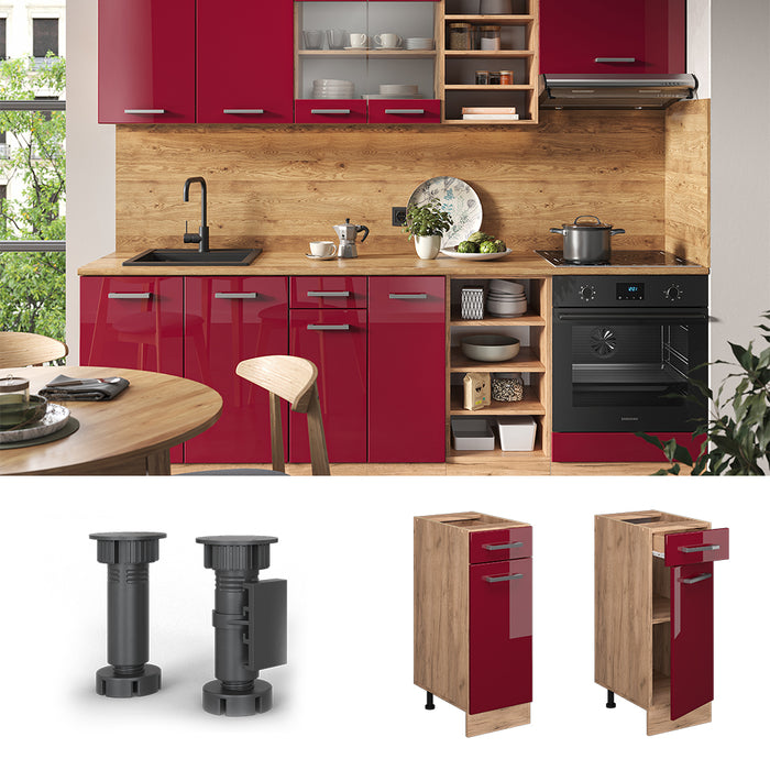 Vicco Mobiletto base per cucina Rosso lucido 30 cm , PL Rovere