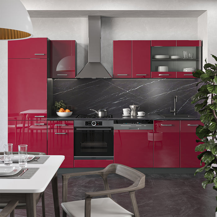 Vicco Cucina componibile Rosso lucido/antracite 300 cm , PL Rovere
