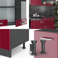 Vicco Cucina componibile Rosso lucido/antracite 300 cm , PL Rovere
