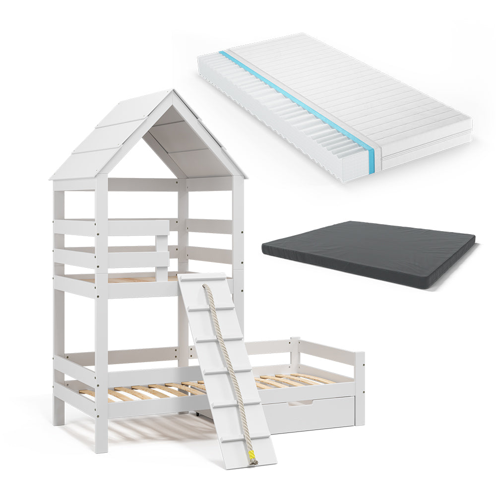 Vitalispa Letto montessori bambini Bianco 90x200 cm con 2 materassi e cassetto