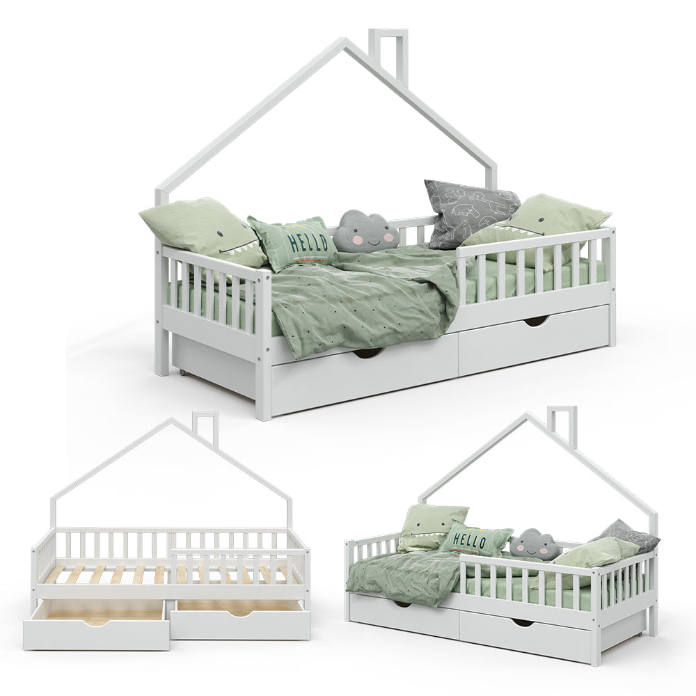 Vitalispa Letto montessori bambini Bianco 90x200 cm con 2 cassetti