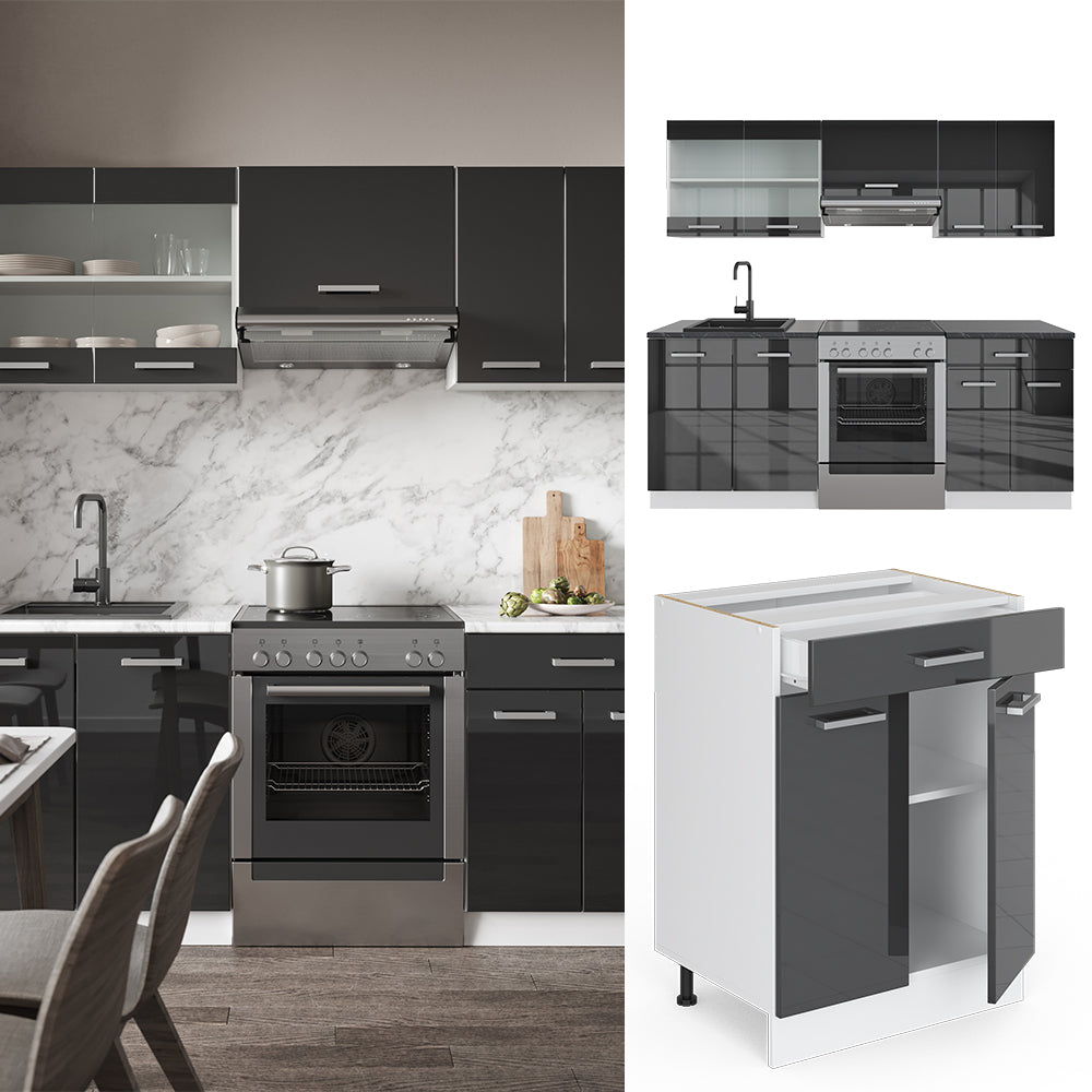 Vicco Cucina componibile Antracite lucido/bianco 200 cm PL Marmo