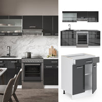 Vicco Cucina componibile Antracite lucido/bianco 200 cm PL Marmo