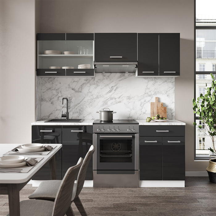 Vicco Cucina componibile Antracite lucido/bianco 200 cm , PL Marmo