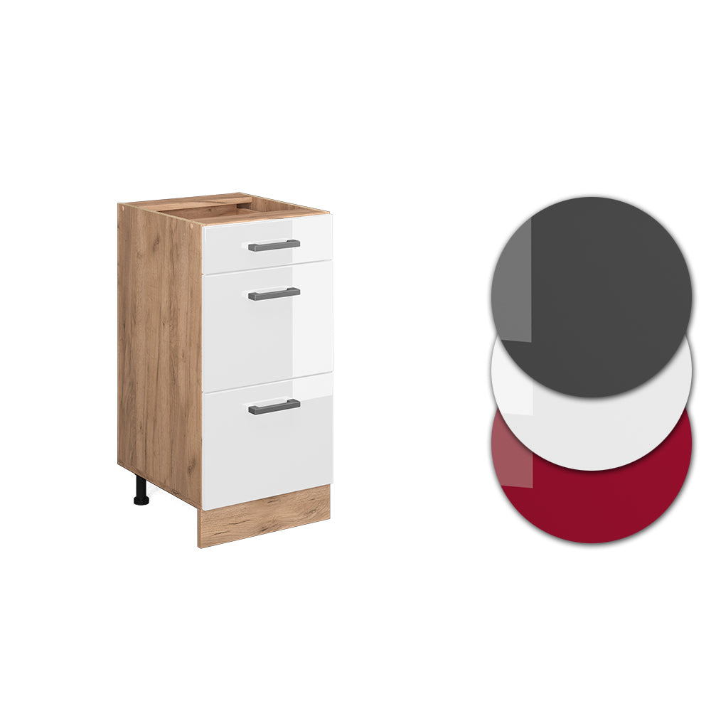 Vicco Mobiletto base per cucina Bianco lucido 40 cm con cassetti, senza piano di lavoro