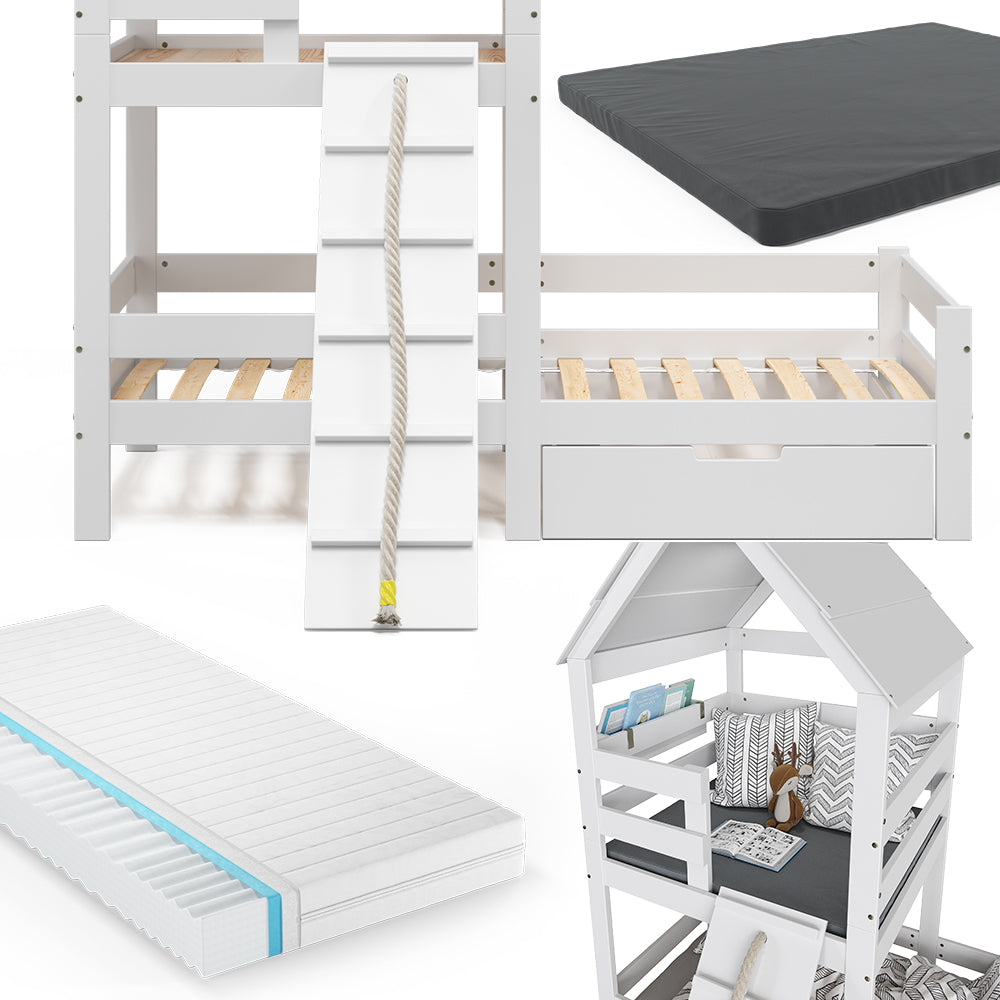 Vitalispa Letto montessori bambini Bianco 90x200 cm con 2 materassi e cassetto