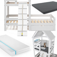 Vitalispa Letto montessori bambini Bianco 90x200 cm con 2 materassi e cassetto