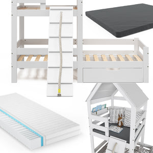 Vitalispa Letto montessori bambini Bianco 90x200 cm con 2 materassi e cassetto